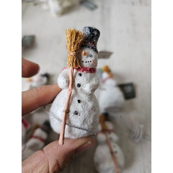 Cannon falls mini snowman ornament set broom glitter shabby chic Xmas tree - Picture 8 of 8